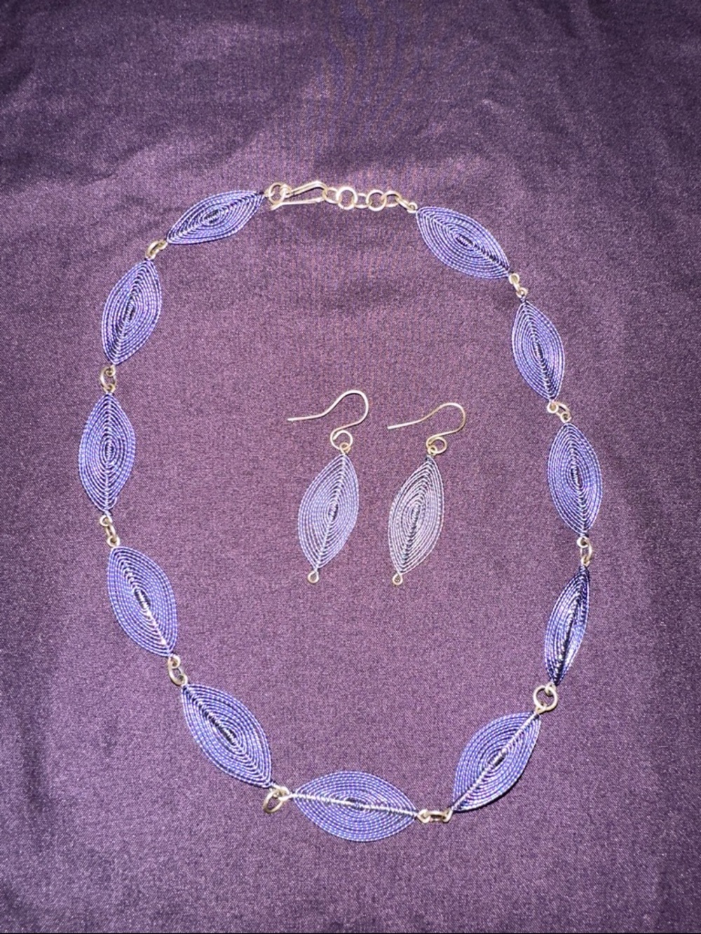Lavender Filigree Leaf Necklace and Earring Set